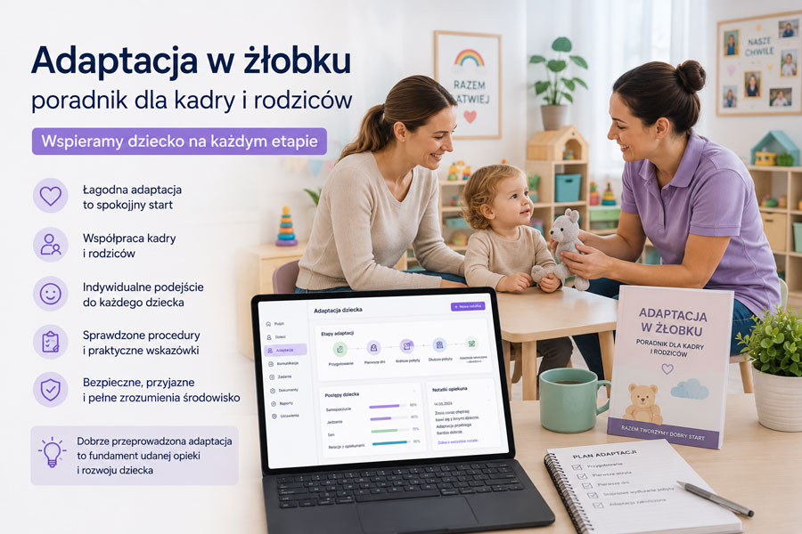 Opiekunka żłobkowa w trakcie spokojnego powitania nowego dziecka – adaptacja w żłobku poradnik 2026