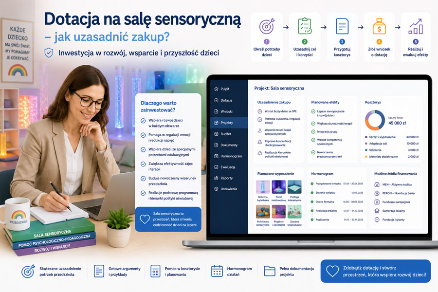 Sala sensoryczna w przedszkolu z kolumną wodną i suchym basenem – dotacja na salę sensoryczną 2026