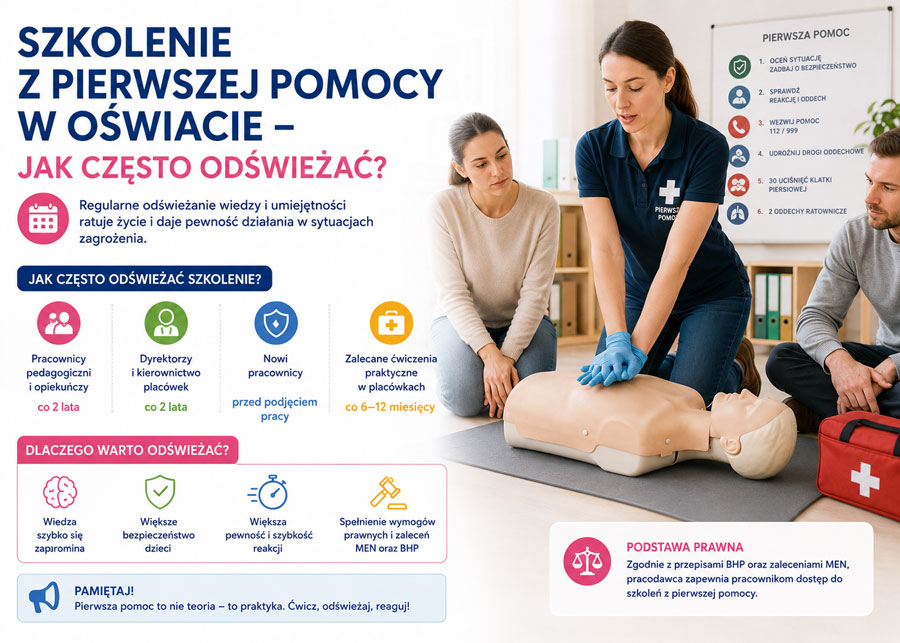 Pracownicy przedszkola na szkoleniu z pierwszej pomocy – kursy RKO i certyfikaty 2026