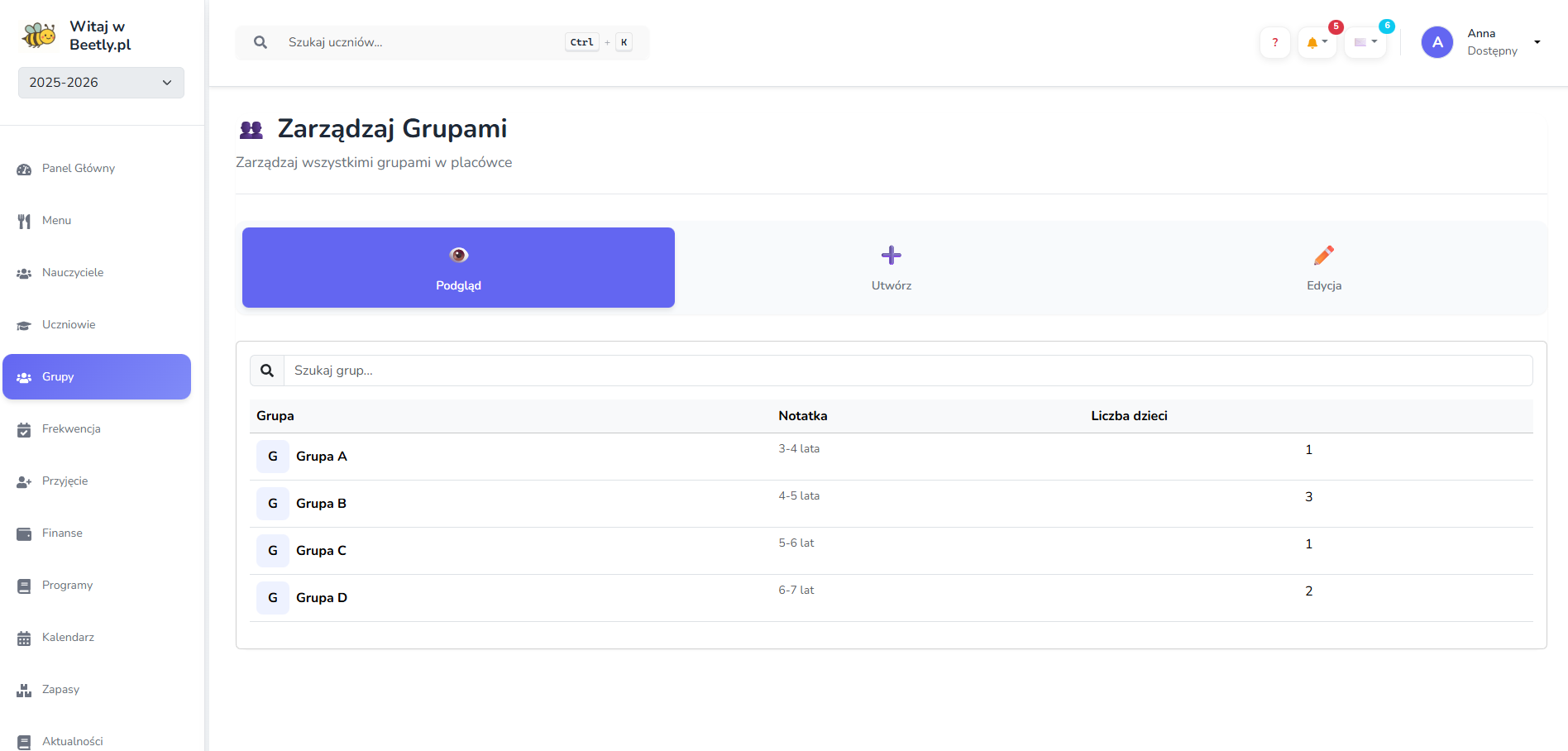 Zarządzanie grupami screenshot