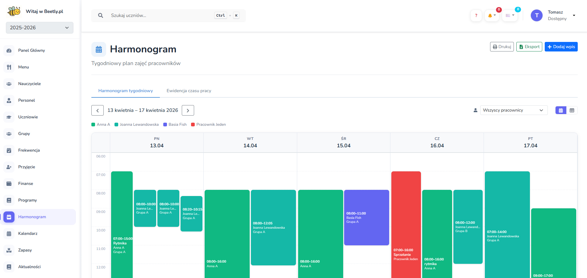 Moduł Harmonogram screenshot