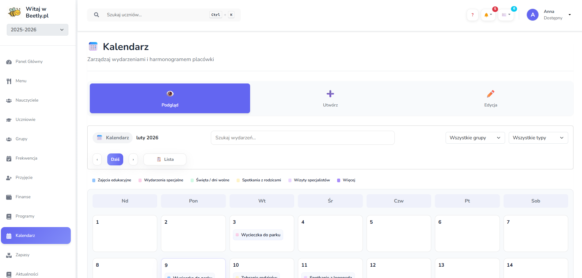 Kalendarz i wydarzenia screenshot