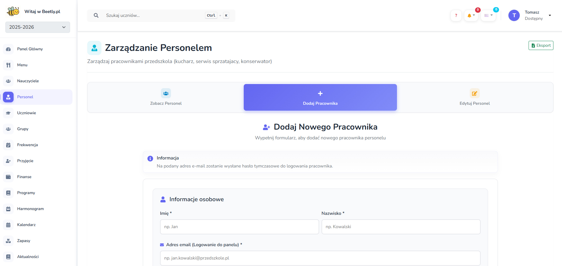 Moduł Personel screenshot