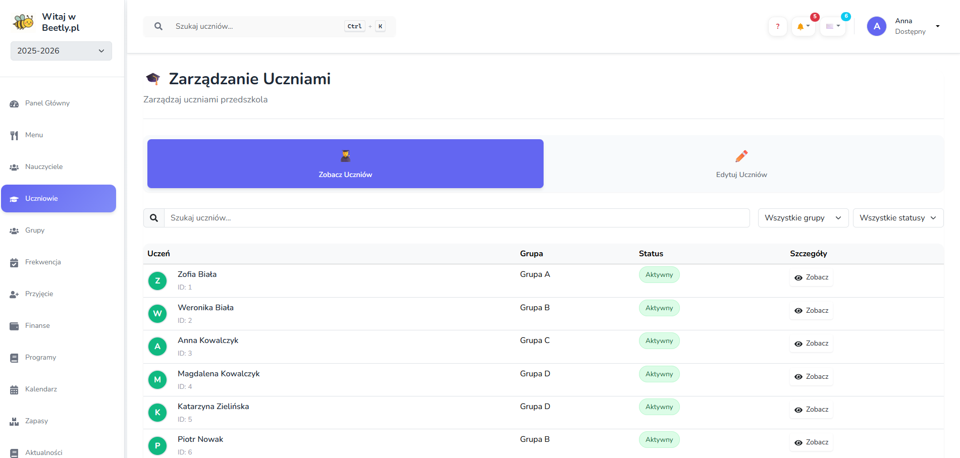 Zarządzanie uczniami screenshot